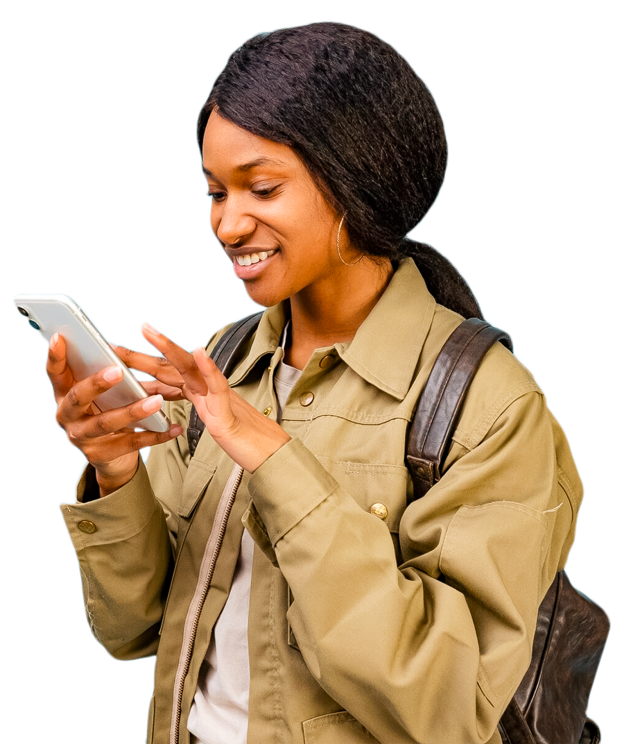 Young woman using Fyatu for airtime